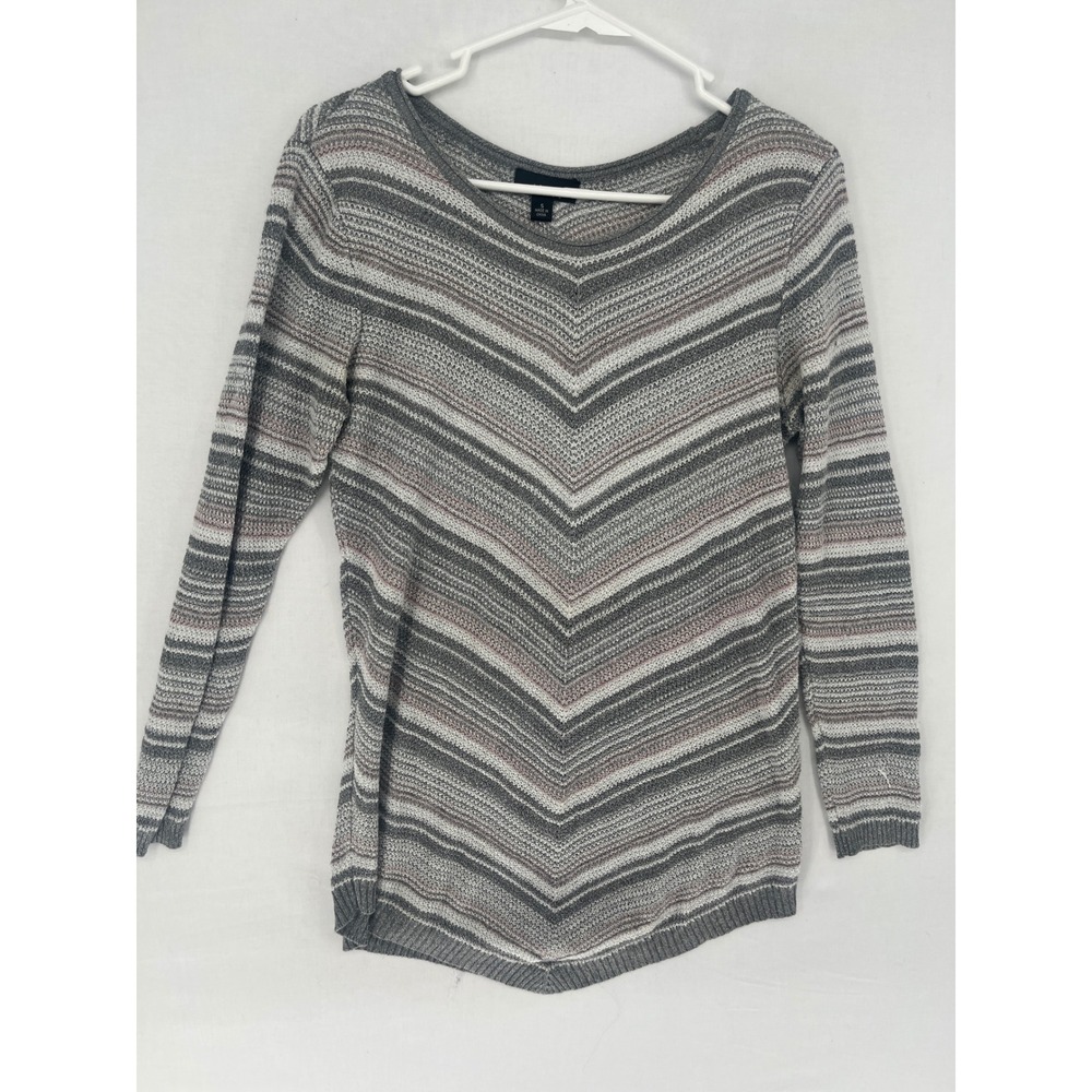 Alyx Women Small Gray Pink Chevron Stripe Metallic Knit Long Sleeve Sweater Top